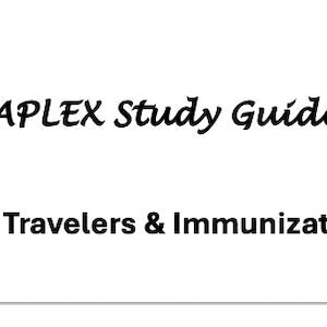 Puede incluir: Fondo blanco con el texto "NAPLEX Study Guide" y "Topic: Travelers & Immunizations". Montones de libros coloridos a ambos lados del texto.