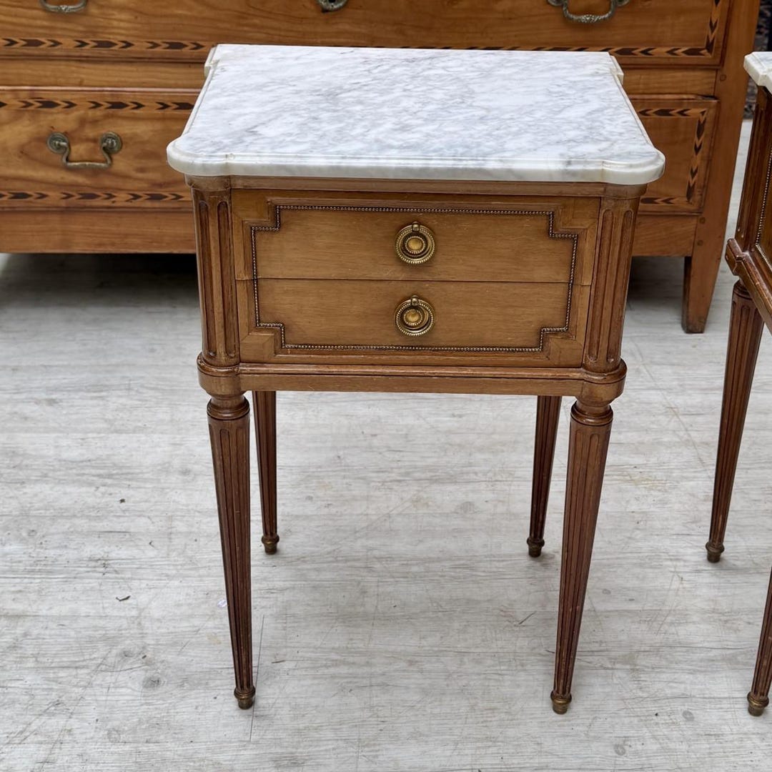 Pair of Antique Style Bedside Tables, Vintage Mahogany Nightstands, Marble Top Side Tables , Antique Style Bedroom Tables