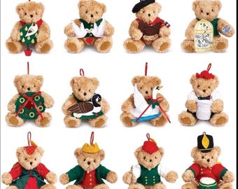 Vermont Teddy Bear Ornaments - 12 Days of Christmas - with Box EUC