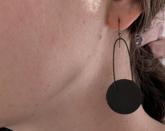 Handmade Ceramic Modern Dangle Earrings With Oxidized Sterling Hooks
