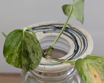 Freehand Drawn Handmade Ceramic Plant Propagation Jar Sitter