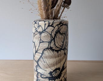 Freehand Drawn Handmade Ceramic Floral Vase