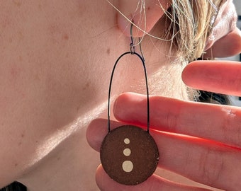 Handmade Ceramic Modern Dangle Earrings With Oxidized Sterling Hooks