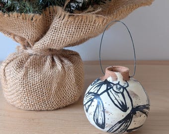 Bulb Ornament- Handmade Pottery Mistletoe design