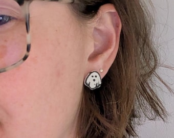 One Pair Handmade Ghost Ceramic Studs with Hypoallergenic Steel