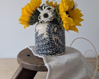 Freehand Drawn Handmade Ceramic Fern Vase