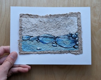 Surface Bubbles Mixed Media Painting on Handmade Paper 3.5x5.5 mounted on 5x7 Cardstock