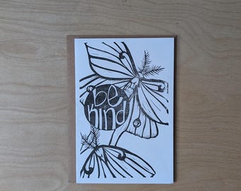 Be Kind Luna Moth Rubber Block Card