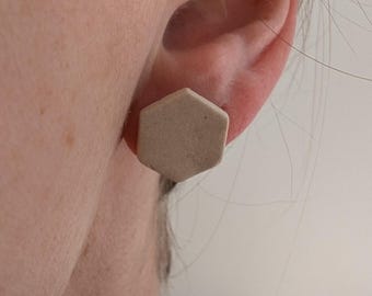 Handmade White Hexagon Hypoallergenic Surgical Steel Epoxied Studs