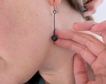 Handmade Ceramic Modern Dangle Earrings With Oxidized Sterling Hooks