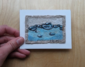 Surface Bubbles Mixed Media Painting on Handmade Paper 2x3 mounted on 3x4 Cardstock