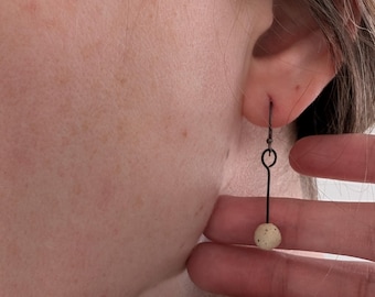 Handmade Ceramic Modern Dangle Earrings With Oxidized Sterling Hooks