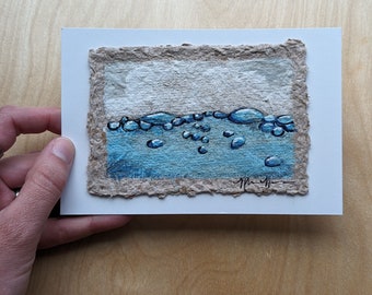 Surface Bubbles Mixed Media Painting on Handmade Paper 3x4.5 mounted on 4x6 Cardstock
