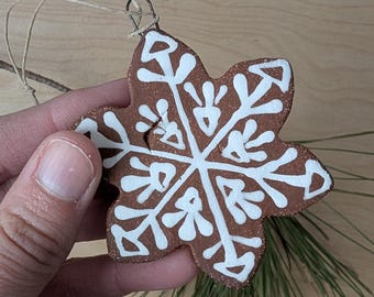 Ornament- Handmade Pottery Ginger Bread Snowflake