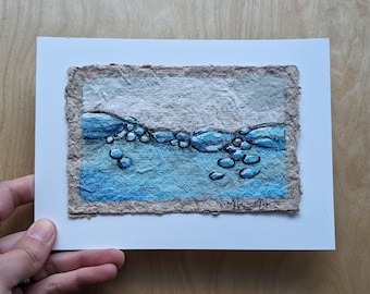 Surface Bubbles Mixed Media Painting on Handmade Paper 3.5x5.5 mounted on 5x7 Cardstock