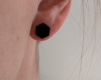 Handmade Black Hexagon Hypoallergenic Surgical Steel Epoxied Studs