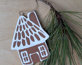 Ornament- Handmade Pottery Ginger Bread House
