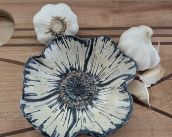 Garlic Scraper, Garlic Rasp- Each One is Unique, Freehand Drawn Handmade Poppy Shaped