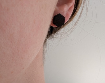 Handmade Black Hexagon Hypoallergenic Surgical Steel Epoxied Studs