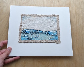 Surface Bubbles Mixed Media Painting on Handmade Paper 4.5x6.5 mounted on 8x10 Cardstock