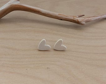 Handmade White Heart Hypoallergenic Surgical Steel Epoxied Studs