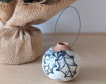 Bulb Ornament- Handmade Pottery Holly design