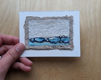 Surface Bubbles Mixed Media Painting on Handmade Paper 2x3 mounted on 3x4 Cardstock