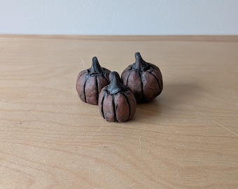 Small Handmade Red Clay Pumpkin set of 3
