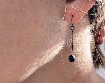 Handmade Ceramic Modern Dangle Earrings With Oxidized Sterling Hooks