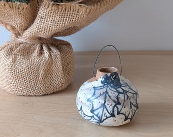 Bulb Ornament- Handmade Pottery Holly design