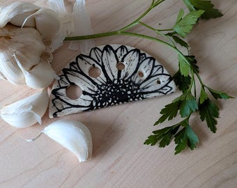 Freehand Drawn Sunflower Design Handmade Ceramic Herb Stripper *No two are the same*