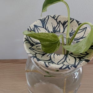 Freehand Drawn Handmade Ceramic Plant Propagation Jar Sitter