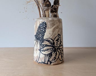 Freehand Drawn Handmade Ceramic Floral Vase