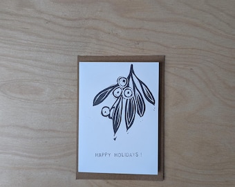 Gift Card Card - Happy Holidays Mistletoe Rubber Block Card