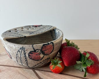 Berry Bowl Strainer- Cherry Drawing Design