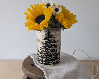Freehand Drawn Handmade Ceramic Forest Vase