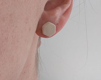 Handmade White Hexagon Hypoallergenic Surgical Steel Epoxied Studs