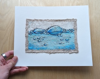 Surface Bubbles Mixed Media Painting on Handmade Paper 4.5x6.5 mounted on 8x10 Cardstock