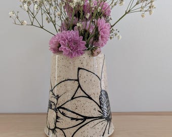 Freehand Drawn Handmade Ceramic Magnolia Vase