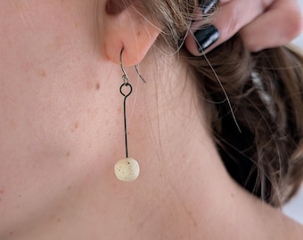 Handmade Ceramic Modern Dangle Earrings With Oxidized Sterling Hooks