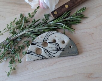 Freehand Drawn Green Garlic Scape Handmade Ceramic Herb Stripper *No two are the same*