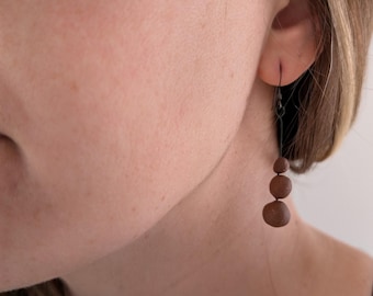 Handmade Ceramic Modern Dangle Earrings With Oxidized Sterling Hooks