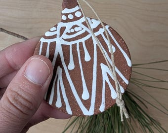 Ornament- Handmade Pottery Ginger Bread Round