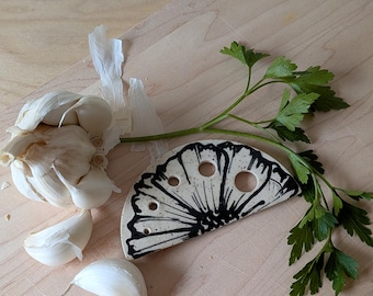 Freehand Drawn Floral Design Handmade Ceramic Herb Stripper *No two are the same*