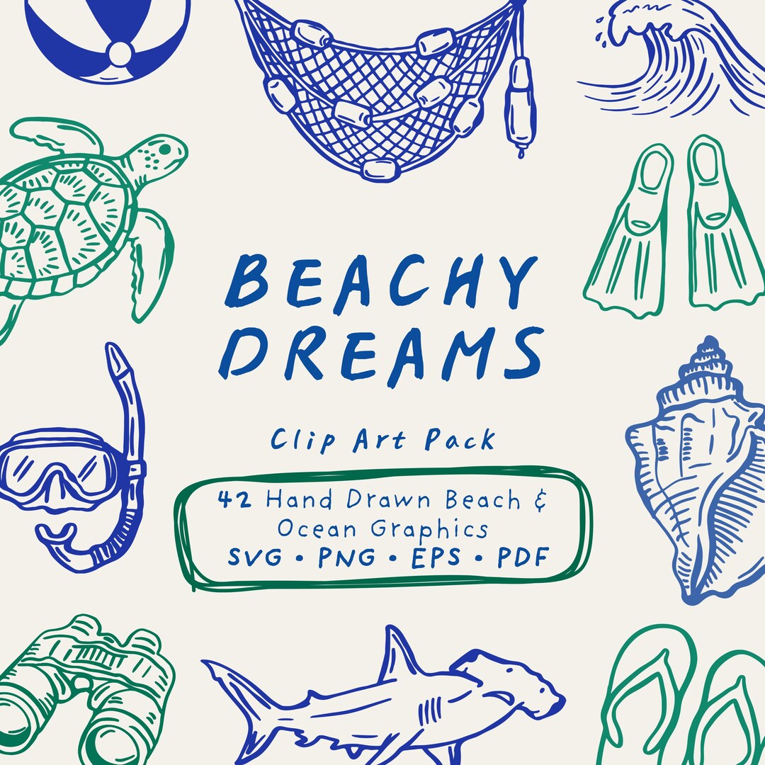 Beach Clip Art Bundle | Coastal Summer SVG PNG Files | Beachy Line Art ...