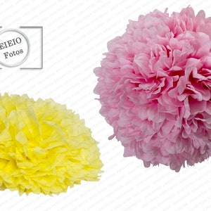 紙の花 - FuFu - 青、ピンク、黄色 1 個 - デジタル小道具 - デジタルダウンロード - PNG ファイル - Photoshop - PNG - 300 解像度