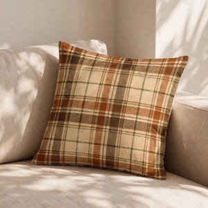 Neutral Brown Plaid Throw Pillow Cover | Cozy Fall Pillow | Farmhouse Cushion | Rustic Autumn Home Decor |