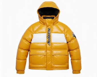 Herren Vintage Gelbe Leder Bubble Jacke | Winter-Puffermantel