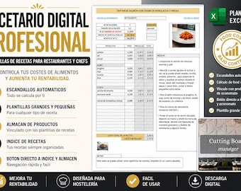 Plantilla profesional de control de costes de recetas para restaurantes y chefs.