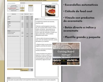 Plantilla profesional de control de costes de recetas para restaurantes y chefs.